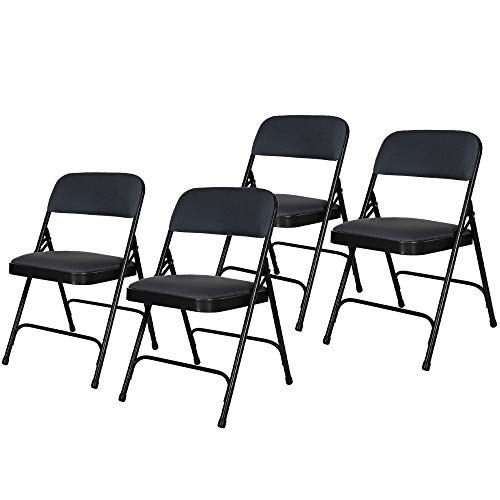 OEF Furnishings OEF2200 Series Heavy-Duty Premium Fabric Padded Upholstery Double-Hinged Folding Chairs (4-Pack, Classic Black) - color: Black