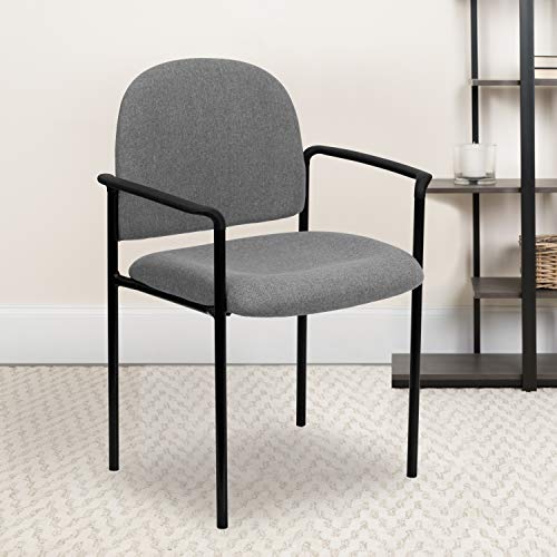 EMMA + OLIVER Gray Fabric Stackable Steel Side Reception Chair | Contoured Cushions, Powder Coated Frame, Durable Construction, Commercial Use - color: Gray Fabric
