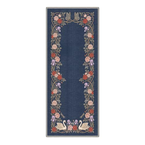 Bavni 2X5 Washable Runner Rug for Kitchen, Animal Swan Garden Non Slip - color: Antique Navy, size: 2' x 5' (Rectangular)