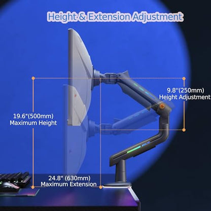 NB Gaming Monitor Arm or for 32 to 60 Inches Screen, Load up to 20 kg, VESA 75/100, RGB-Light, Heavy Duty, Multi Angle Adjustable, Premium Aluminum, Green - color: Oliver Green