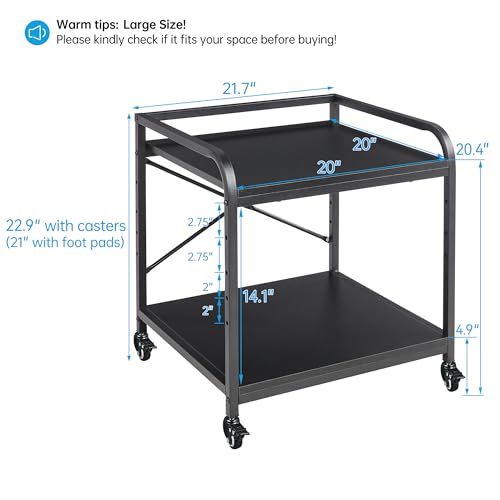 Fannova 2 Tier Under Desk Printer Stand with Storage, 20 Inches Deep Large Printer Table with Height Adjustable Shelf, Rolling Printer Cart with Wheels for Home Office - Black | Large Table Top 20"x20" for 3D/Laser Printer, Heavy Duty Industrial Wheels, R