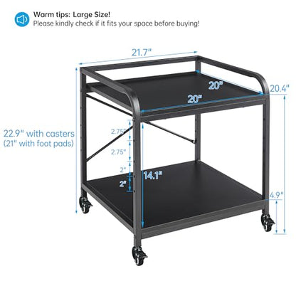 Fannova 2 Tier Under Desk Printer Stand with Storage, 20 Inches Deep Large Printer Table with Height Adjustable Shelf, Rolling Printer Cart with Wheels for Home Office - Black | Large Table Top 20"x20" for 3D/Laser Printer, Heavy Duty Industrial Wheels, R