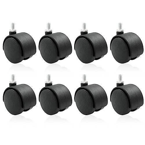 8 Pack 2 Inch Caster Wheel Replacement, M8 Threaded Stem Caster Wheels, Black Nylon Furniture Wheel for Cabinet, Shelf - style: 2 Inch without brake(8 Pack)