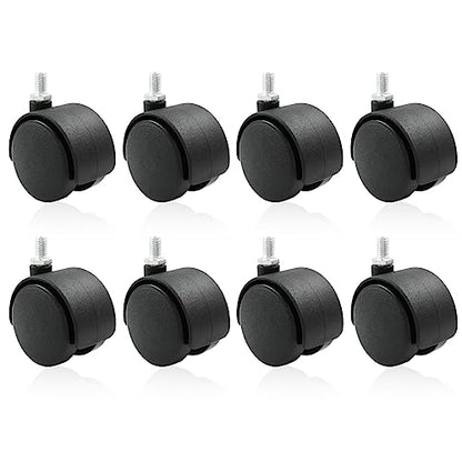 8 Pack 2 Inch Caster Wheel Replacement, M8 Threaded Stem Caster Wheels, Black Nylon Furniture Wheel for Cabinet, Shelf - style: 2 Inch without brake(8 Pack)