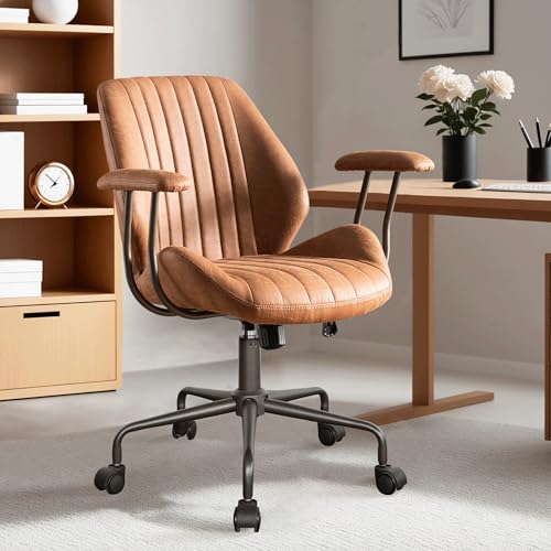 ovios Ergonomic Office Chair Mid-Back Modern Computer Chair, Brown - color: Brown, size: Mid Back, Regular Cushion