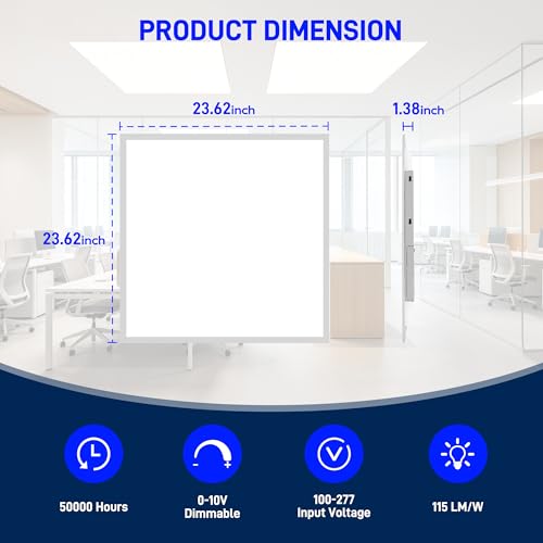 hykolity 2x2 LED Flat Panel Light,Back-Lit Dimmable,Drop Ceiling,6 Pack | 30/40/50W Selectable 0-10V Dimmable 5000K Recessed Light for Office Classroom Hospital Garage Retail Replaces 2-Lamp Fixture - size: 2X2FT