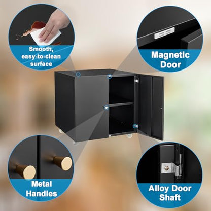 Metal Fridge Printer Stand Cabinet with Storage and Wheels, Black - color: Black - 24''wx24''dx24''h