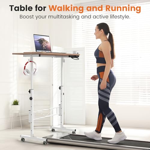 Hadulcet Small Standing Desk with Wheels, Rolling Desk Adjustable Height - color: Oak, size: 31.5" without Charging