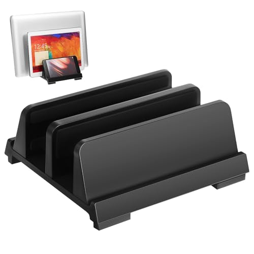 Kichvoe Laptop Vertical Stand Dual Slots Black Universal Laptop Holder Vertical Dock for Desk Office Workspace Organizer