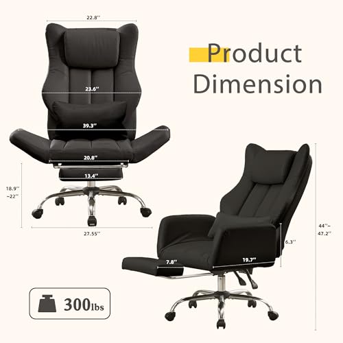 JOMEED Cross Legged Office Chair with Footrest,Flip Armrest,Black - color: Black