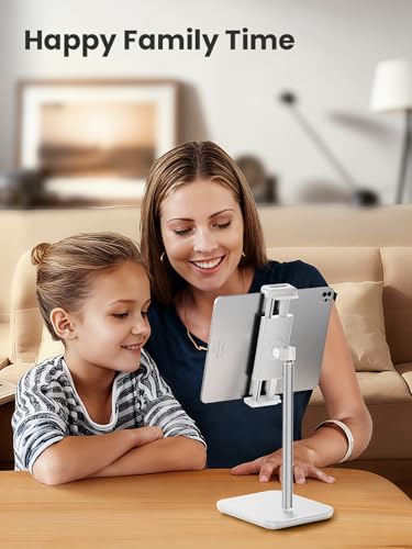 tounee Height Adjustable Tablet Stand, 3.5lb (1.6kg) Max Support, Up to 18" Tall, Slim Portable Monitors Stand Compatible with iPad Pro 12.9, Surface Pro, All 4.7"-15.6" Devices-White - color: White