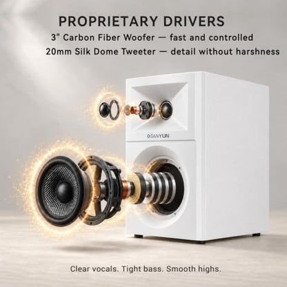 Sanyun SW203 3" 2-Way Active Bookshelf Speakers for Desktop Computer PC - color: White