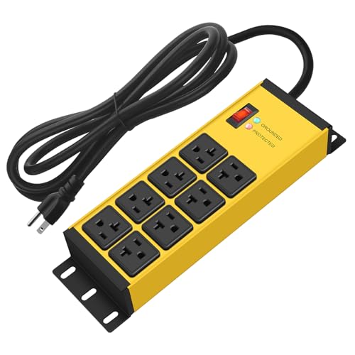 CCCEI 12 Gauge Heavy Duty Power Strip, 8 Ports, Yellow, 12FT. | Surge Protector, Extension Cord with Multiple Outlets, Wall Mount Plug Extender, Switch, Grounding, High Amp, Garage. - color: Yellow, size: 12ft