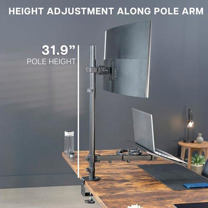 VIVO Extra Tall Desk Mount for up to 49 inch Ultrawide and Tray for up to 17 inch Laptop, Clamp-on Adjustable Stand Holds 44 lb Screens, VESA up to 100x100, Black, STAND-V012C