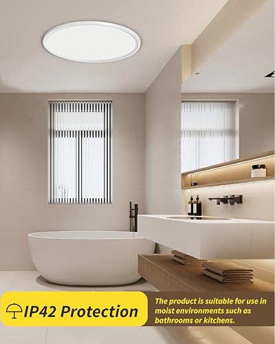 6Pack 16 Inch Led Flush Mount Ceiling Light Panel, 32W,3480LM, 3000K/4000K/6000K CCT Selectable,Ultra Thin Round White Ceiling Light Fixture for Hallway Kitchen Bedroom Home Office Bathroom - color: White, size: Non-Dimmable-16IN-6PACK