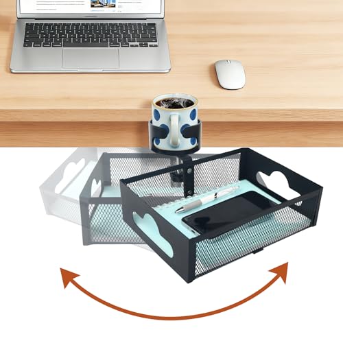 Under Desk Organizer 360° Swivel with Cup Holder,Holds Up to 7lbs | 360° rotation,no-drill clamp,holds up to 7lbs, cup holder,mesh storage,office/kitchen/art use - size: with holder cup
