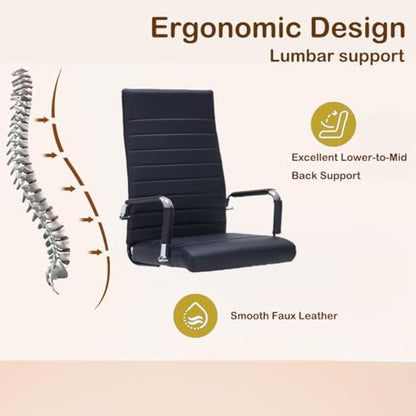 Black Leather Ribbed Office High-Back Desk Conference Chairs with Wheels | Ergonomic High-Back Executive Chairs with Wheels Adjustable Swivel Computer Task Desk Chair with Arms and Thick Padded Seat - color: Black, size: High Back