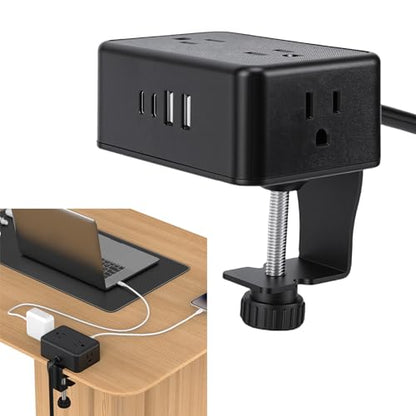 Desk Clamp Power Strip, 8 in 1 Desktop Charging Station with 4 AC Outlets 4 USB Ports 20W PD Fast Charge, Widely Spaced Outlets, 6.56ft Cord, with Overload Protection (US Plug)