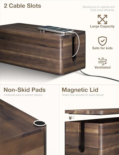 TIDITA Set 2 Wooden Large Cable Management Box Round Edge (Walnut Color) - color: Walnut, size: 16"+13.5"