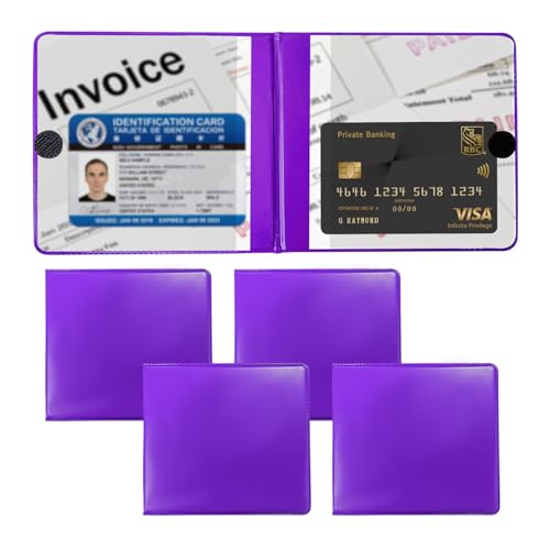 Ziciner 4PCS Car Registration and Insurance Holder, 5.2"× 4.7" Leather Auto Glove Box Organizer with Closure, Essential Car Document Holder for Card, Driver License (Purple) - color: Purple, size: 4 PCS