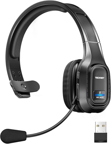 TECKNET Trucker Bluetooth Headset, AI Noise Canceling Mic, Wireless On-Ear | AI Noise Canceling Mic reduces background noise for clear calls. Wireless hands-free headset for truckers and office use.