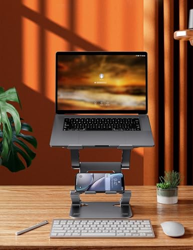 Adjustable Laptop Stand with 360°,3-Tier Ergonimic Foldable Sitting/Standing Laptop Riser for Desk Compatible Rotating Base