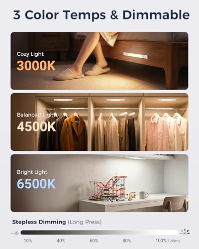 EZVALO Under Cabinet Lighting with 6 × 2000mAh Batteries & Charging Station