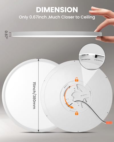 15 Inch LED Ceiling Light - Dimmable 2700-5000K 5CCT Selectable, 32W 3800LM, Round Flat Panel Low Profile Light Fixtures for Hallway, Kitchen, Bedroom, Laundry, 15 Inch 2Pack White - color: White-2 Pack, size: 15 Inch
