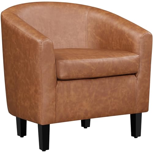 Yaheetech Accent Chairs, Faux Leather Barrel Armchairs, Brown - color: Brown, size: 25.5"D x 27.5"W x 28"H
