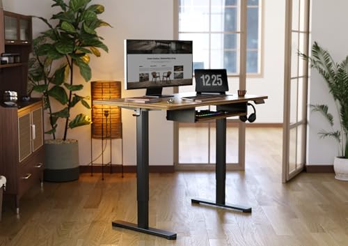YDN Standing Desk 48 Inch Computer Desk with Keyboard Rustic Brown | Ergonomic desk for home office and gaming, 28.3 to 46.5 inch electric height adjustment, 176 lbs capacity - color: Rustic Brown