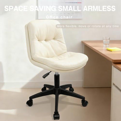 Armless Office Chair, Ergonomic Small Desk Chair with Padded Cushion & Lumbar Support, Height Adjustable 360° Swivel Rolling Task Chair with Wheels for Home Office, Vanity, Beige