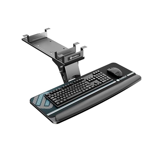 EUREKA ERGONOMIC Keyboard Tray Height Adjustable, Swivel Tilt Computer Keyboard Drawer Under Desk, 25x9.13'' Sliding Keyboard & Mouse Platform with Mouse Pad for Typing, Black - color: Black, size: 25 Inches