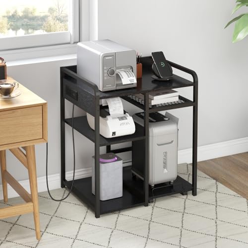 3-Tier Printer Stand with Storage Shelf and Power Outlet for Home Office - color: Black