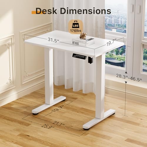 JOY worker Tiny Electric Standing Desk, 31.5" Whole Piece Height Adjustable - color: White, size: 31.5" * 20"