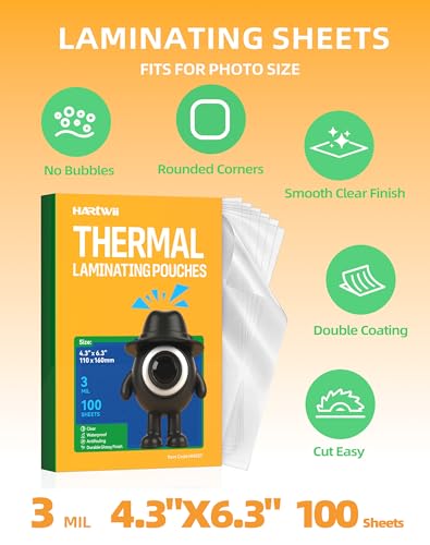 100 Pack Thermal Laminating Pouches 4.3x6.4Inches 3mil Laminating Sheets for Photo Card Documents, Clear Rounded Corner, Crystal Clear, Dry-Erase Friendly, Compatible with Laminators - size: 4.3x6.4"_3mil