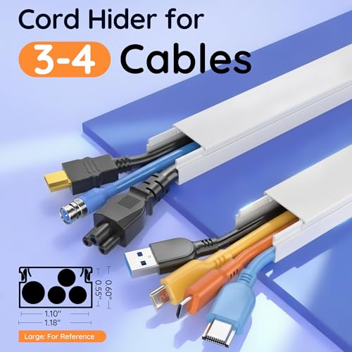 Delamu 236in Cord Hider, Professional Cable Cover Kit for Wall, TV Wire Hider for Wall Mounted TV, Raceway Cover on Management Wires, Cable Concealer, 1.18'' H x 0.60'' W, White - color: White, size: 236in x 1.18in x 0.60in
