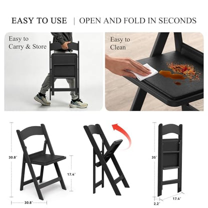 Nazhura Garden and Patio Folding Chair for Events and Wedding, Lightweight with Padded Seat, Water-Proof, Double Braced Frame, Non-Slip Feet, 350LB Capacity - color: Black