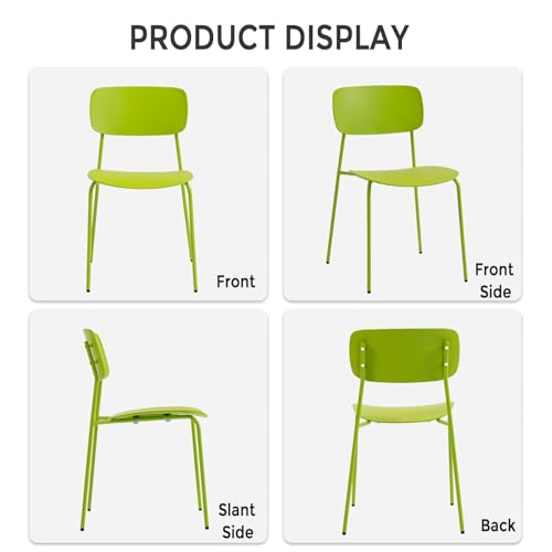 Sidanli Stackable Chairs Set of 4, Metal Waiting Room Chairs with Plastic Seat, Capacity 300lbs, Stacking Chairs for Office Conference Break Room Lobby, Green - color: Green