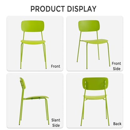 Sidanli Stackable Chairs Set of 4, Metal Waiting Room Chairs with Plastic Seat, Capacity 300lbs, Stacking Chairs for Office Conference Break Room Lobby, Green - color: Green