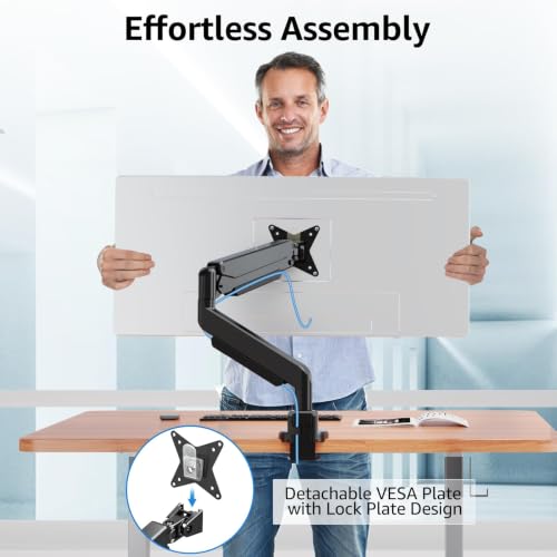 MOUNT PRO Single Monitor Mount for Max 43 Inch Ultrawide Computer Screen, Premium Aluminum Heavy Duty Monitor Arm Holds 6.6lbs to 33lbs, Gas Spring Full Motion Display Desk Stand, VESA Mount - size: Max 43", style: Single
