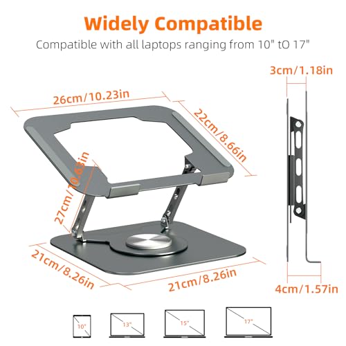 Adjustable Laptop Stand for Desk, 360 Rotating Base, Foldable (10-17.3'') | Ergonomic Laptop Holder for Desk, Foldable Portable for Office & Home Compatible with MacBook Air Pro, Dell, HP (10-17.3'')