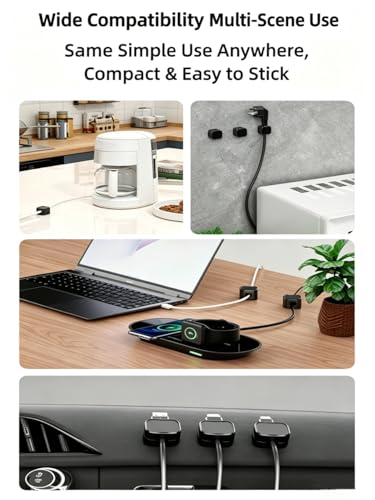8-Pack Magnetic Cable Clips [Cable Smooth Adjustable] Cord Clips, Under Desk Cable Management, ZORKAVTOR Adhesive Cord Clip Storage Box for Home Desk Phone Car Wall Desktop Nightstand