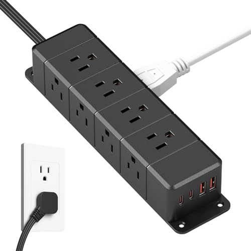 45W Under Desk Power Strip with Switch 12 Outlet 4 USB 1200J 6FT Black - color: 45W_Black, size: 6ft Cord