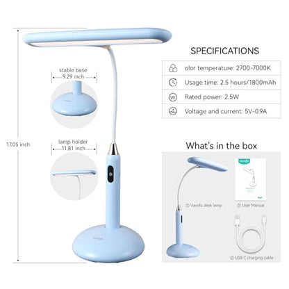 VAVOFO Wireless LED Desk Lamp 6778B - Touch Control, 2700-7000K Adjustable Color Temperature, 700 Lumens, 360° Gooseneck, USB-C Charging, 2.5 Hours Wireless Use, Eye-Caring Light (Blue) - color: Blue