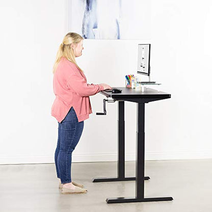 VIVO Manual Height Adjustable 43 x 24 inch Stand Up Desk, Black Solid One-Piece Table Top, Black Frame, Standing Workstation with Foldable Handle, DESK-KIT-MB4B - color: Black Top / Black Frame, size: 43" x 24"