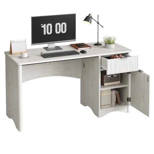 Bestier Computer Desk with Drawers, 47" Wood Office Storage Desk, White Oak - color: White Oak, size: 47"W with Single-Sided