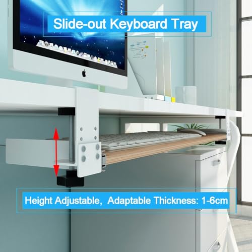 Keyboard Tray Under Desk - Clamp On Keyboard Drawer Computer Stand - Ergonomic Sliding Mouse & Keyboard Tray - Computer Desk Extender for Home Study and Office(Black,75x30cm/29.5x12inch)