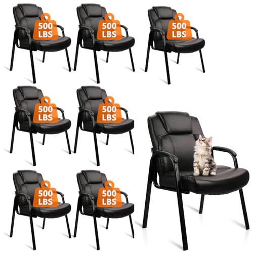 CLATINA Big and Tall Office Chair Set of 8 500lbs Leather Reception Chair with Bonded Padded Armrest Wide Seat Desk Chair No Wheels for Reception Conference Waiting Room Side Office Home, Black - color: Black, size: 8 Pack