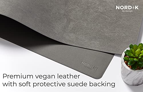 Nordik Leather Desk Mat - Alaskan Gray - Large Leather Desk Pad (35x17 in) | Premium Vegan Leather Desk Pad with Cable Organizer, Giftable, Extended Waterproof Mouse Mat, Non-Slip Desk Pad Protector - color: Alaskan Gray