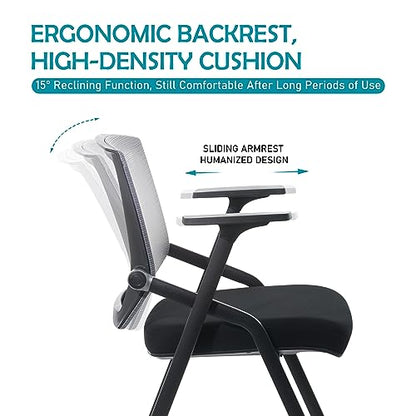 Conference Room Chairs, Folding Office Desk Chair with Lumbar Support and Sliding Armrest, Stackable Office Guest Chairs & Reception Chairs(8 Pack) - color: Grey, size: 8 Pack